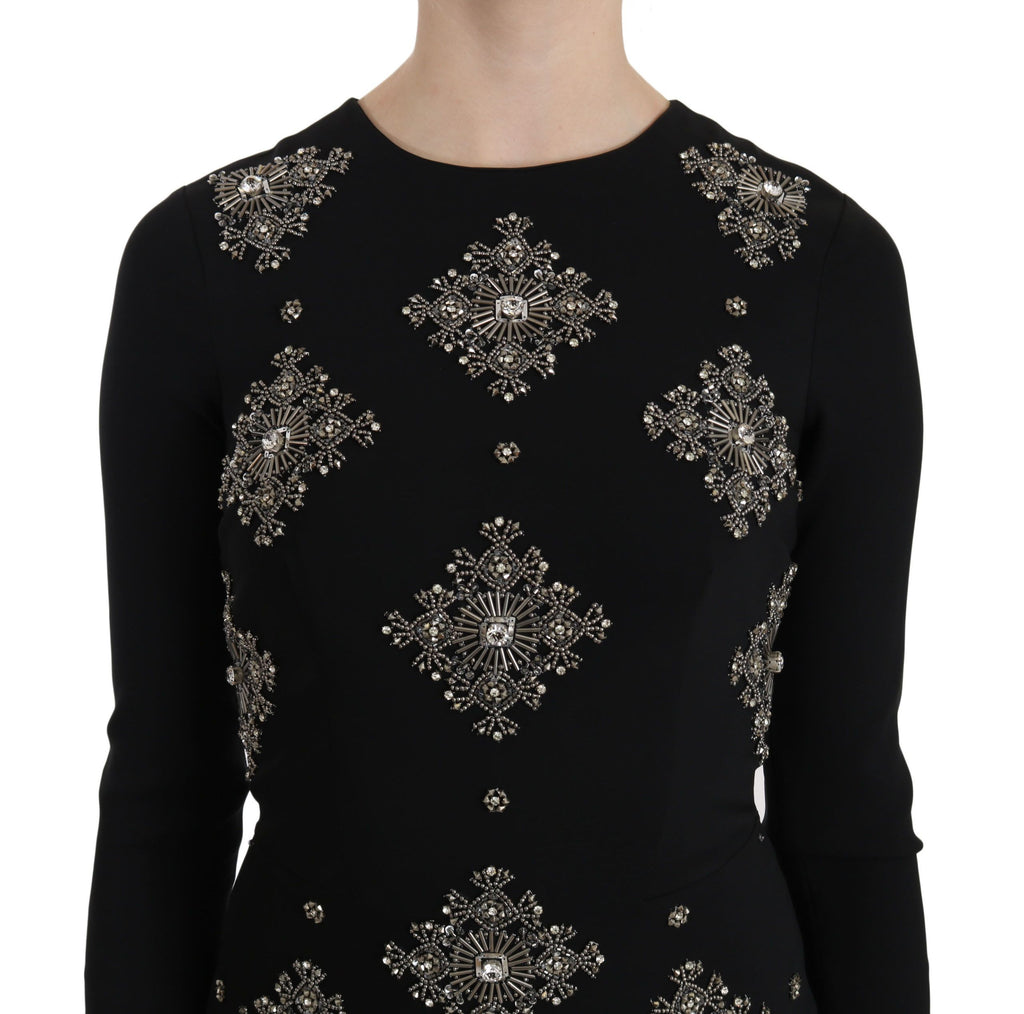 Black Crystal Stretch Mini Shift Dress