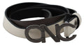 White Black Leather Letter Logo Buckle Belt
