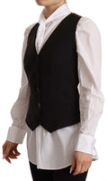 Black Button Down Sleeveless Vest Polyester Top