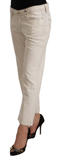 Off White Cotton Flared Cropped Denim Jeans