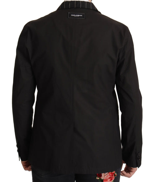 Black Cotton Single Breasted Blazer Jacket