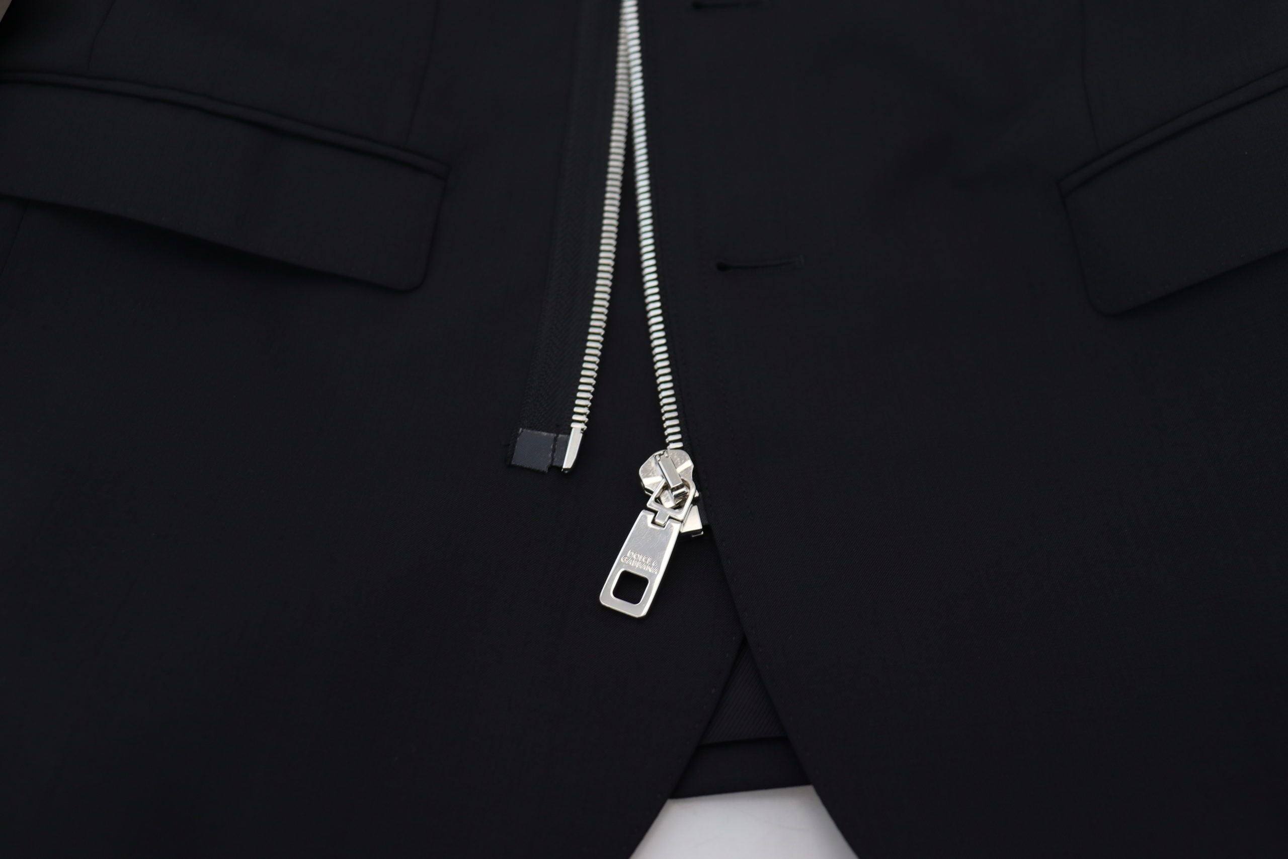 Black Wool Full Zip Long Sleeves Jacket
