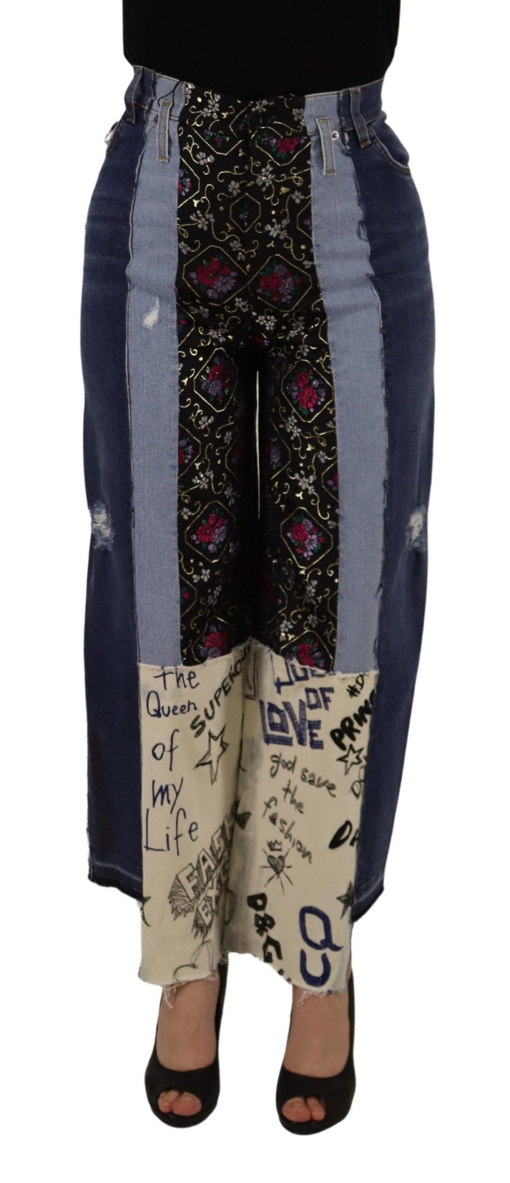 Multicolor Patchwork DG Fashion Wide Leg Denim Pant