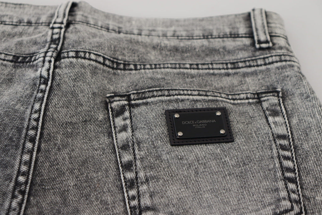 Gray Slim Fit Wash Stretch Cotton Denim Jeans