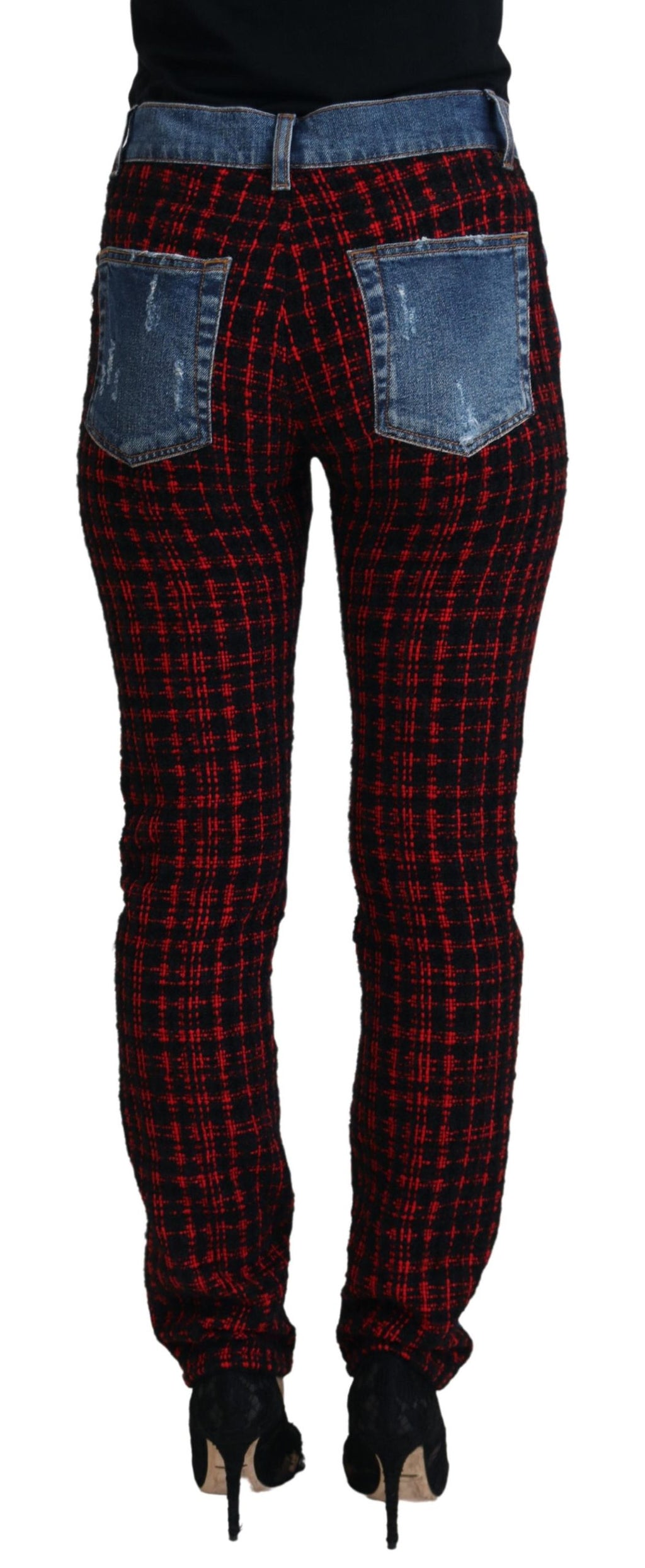Blue Checkered Back Skinny Denim Jeans