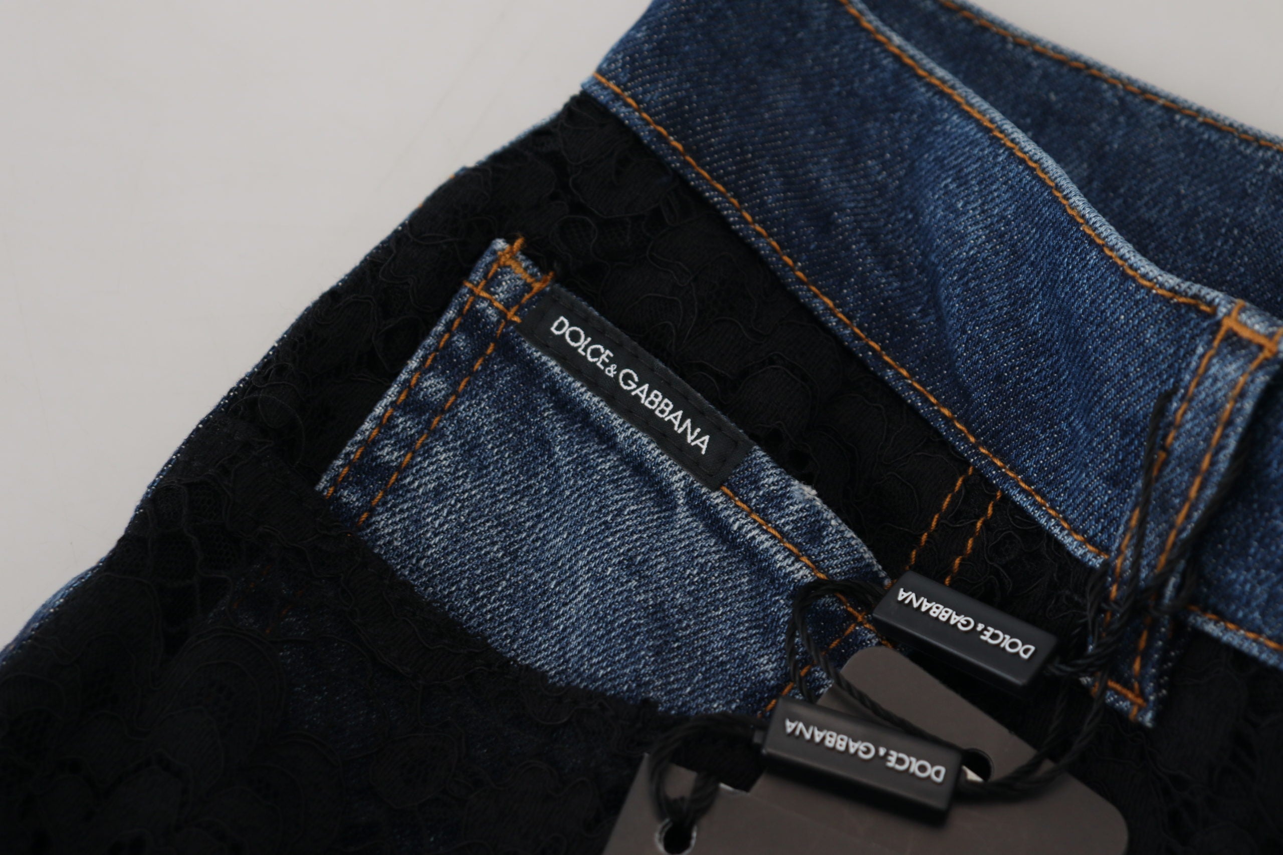 Black Floral Lace Front Skinny Denim Jeans