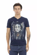 Blue Cotton Men's V-Neck T-Shirt