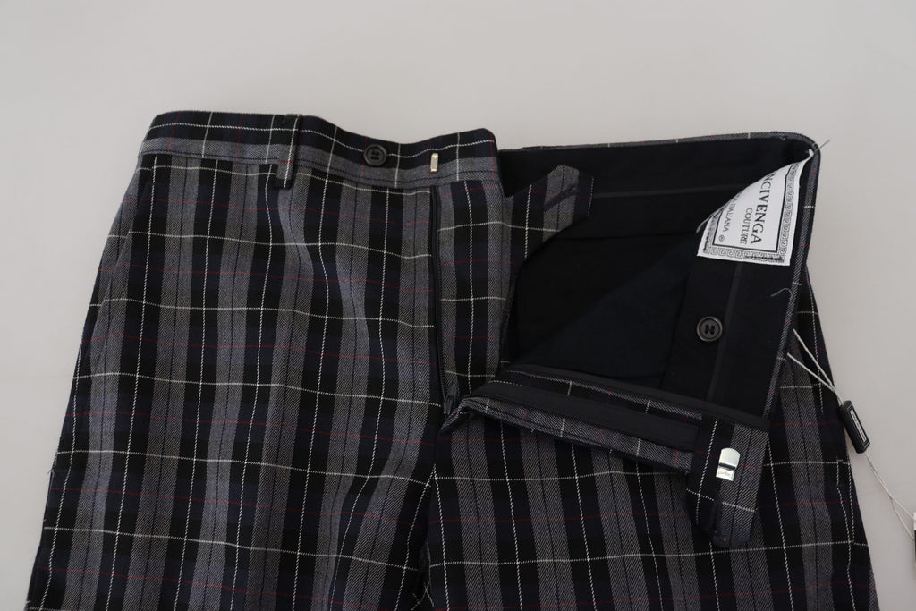 Gray Checkered Slim Fit Men Pants