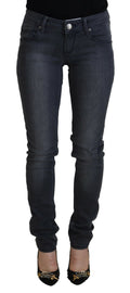 Gray Cotton Skinny Low Waist Women Casual Denim Jeans