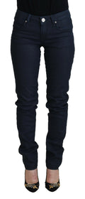 Blue Cotton Skinny Low Waist Women Casual Denim Jeans