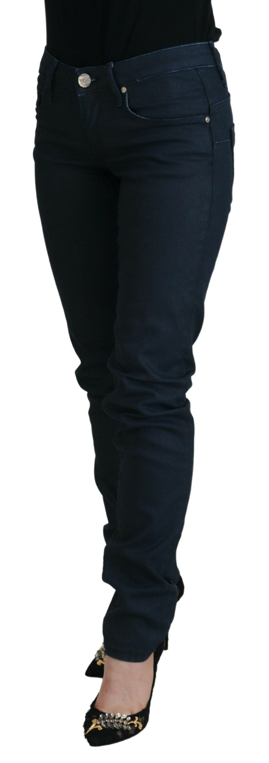 Blue Cotton Skinny Low Waist Women Casual Denim Jeans