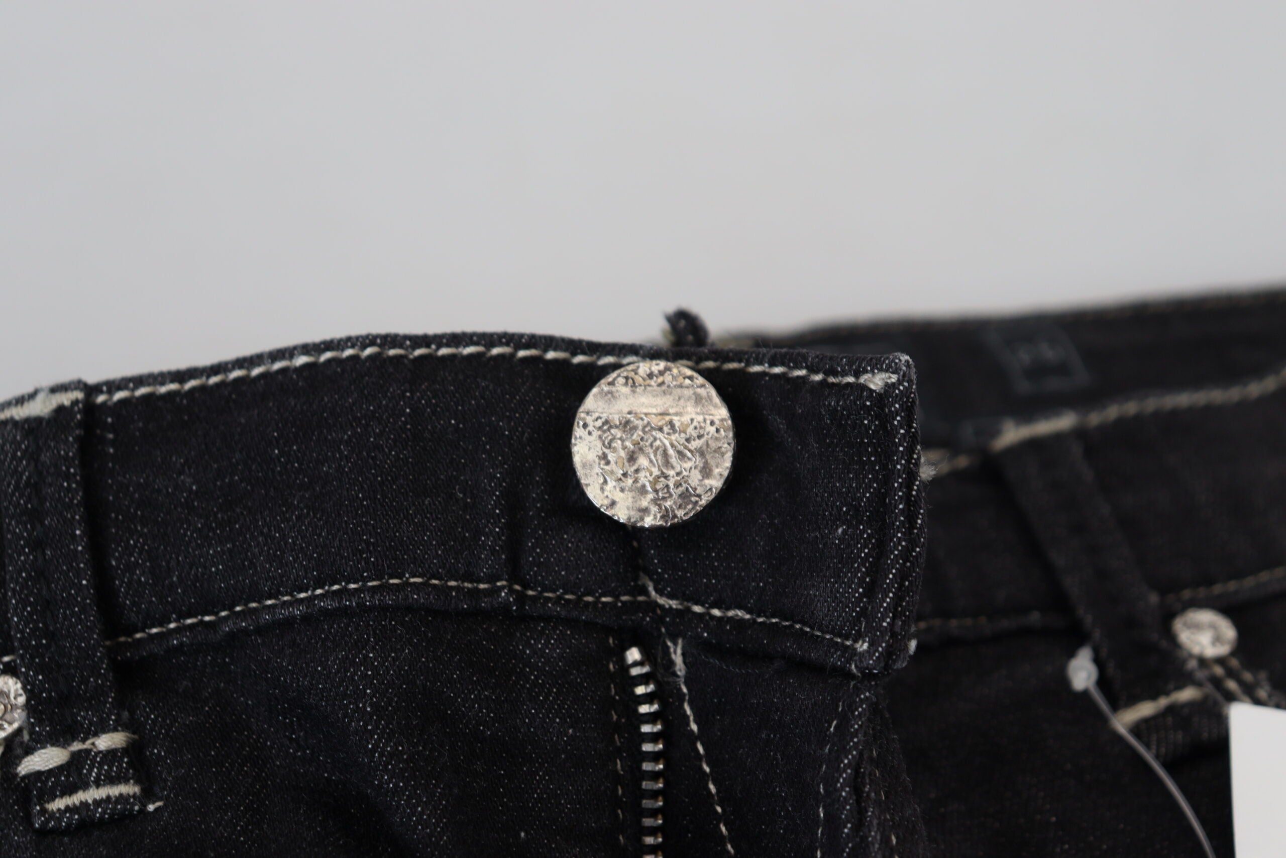 Black Washed Mid Waist Tapered Women Casual Denim Jeans