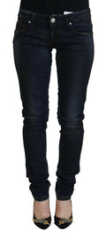 Blue Cotton Low Waist Slim Fit Women Casual Jeans