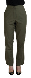 Green Cotton High Waist Women Tapered Pants