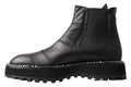 Black Leather Slip on Stretch Boots