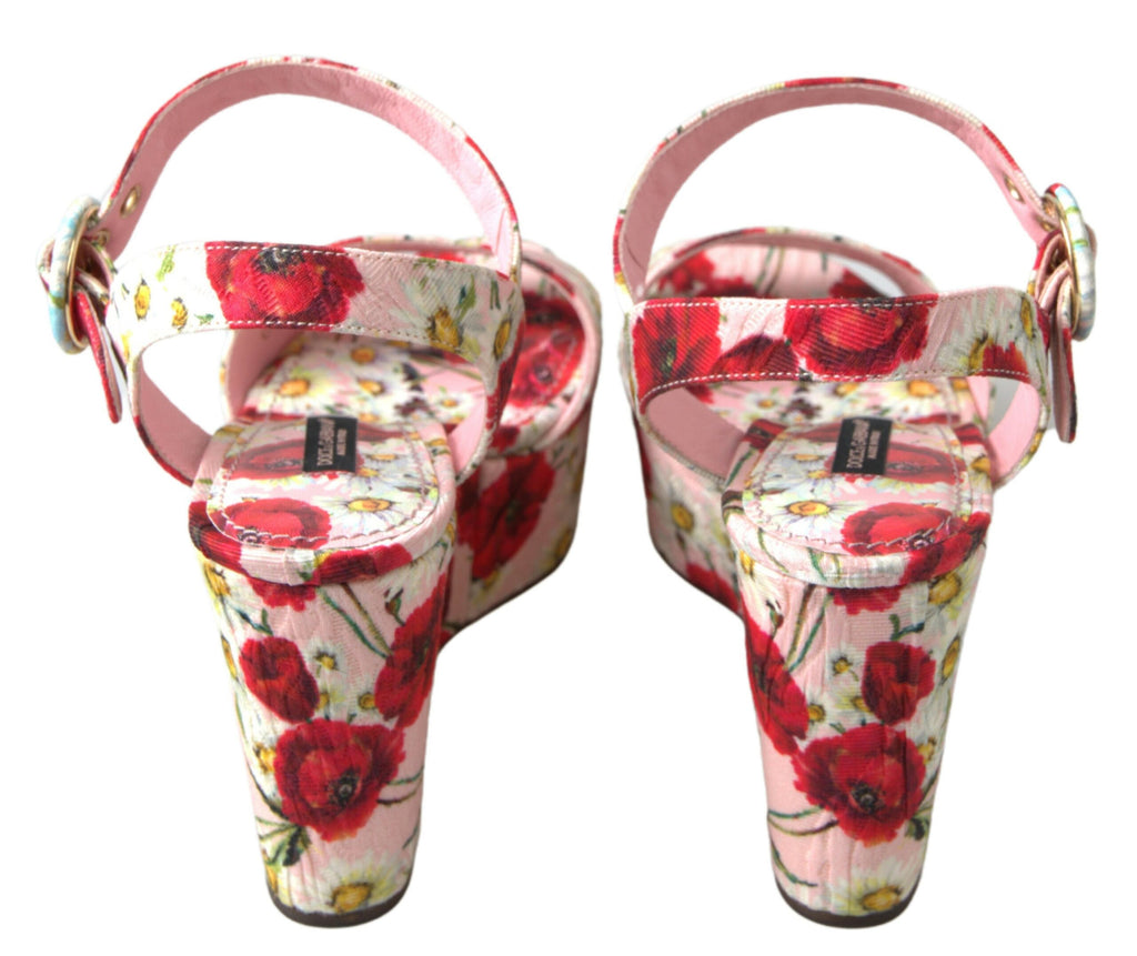 Multicolor floral print Wedges Floral Ankle Strap Sandals