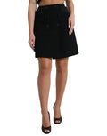 Black Wool Button High Waist Aline Mini Skirt