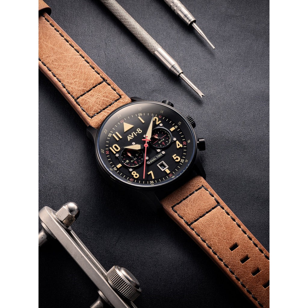 AVI-8 Hawker Hurricane Carey Dual Time Debden Black Dial Quartz AV-4088-03
