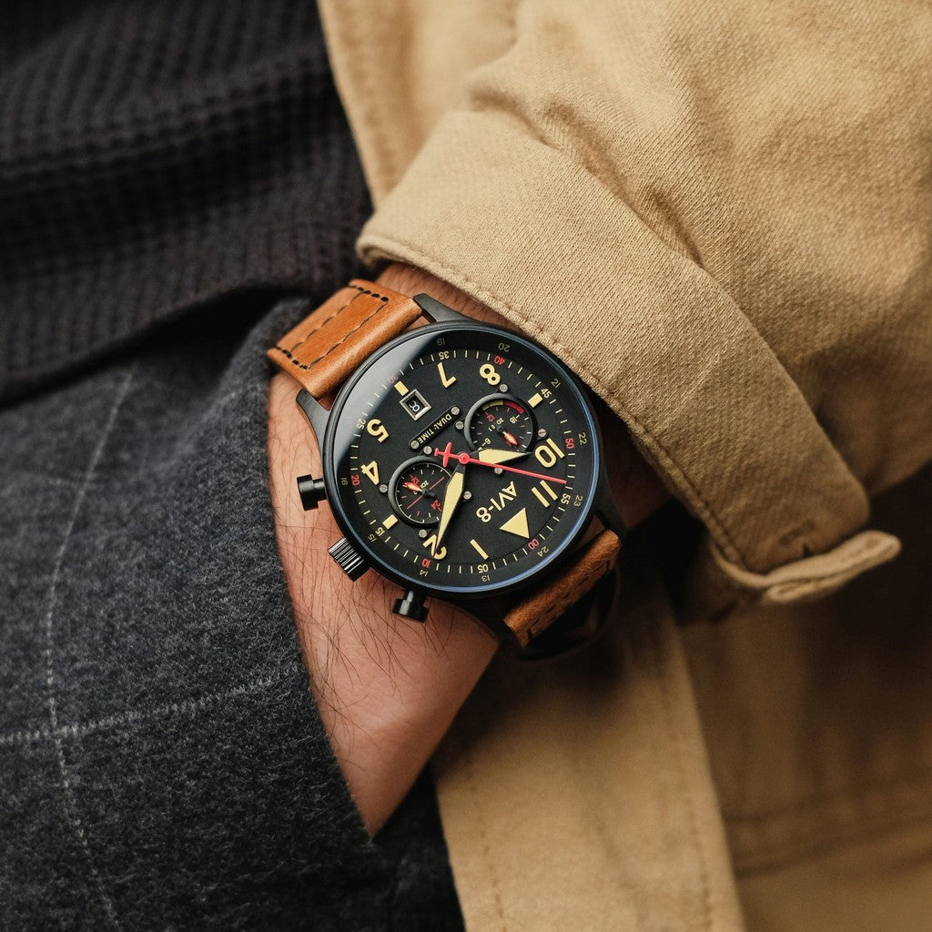 AVI-8 Hawker Hurricane Carey Dual Time Debden Black Dial Quartz AV-4088-03
