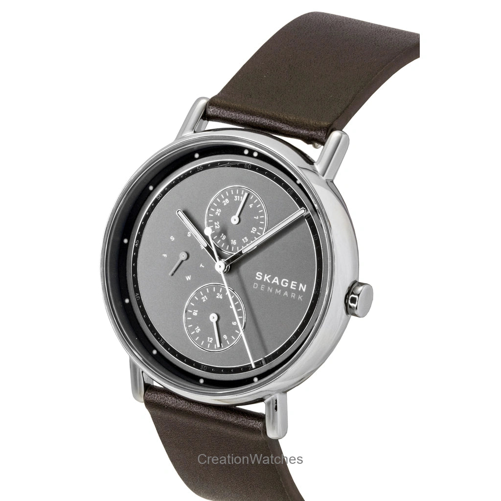 Skagen Signatur Leather Strap Multifunction Grey Dial Quartz SKW6941
