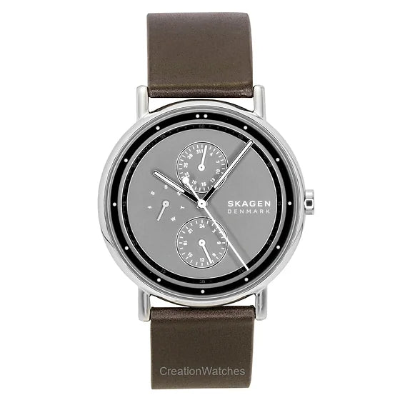 Skagen Signatur Leather Strap Multifunction Grey Dial Quartz SKW6941