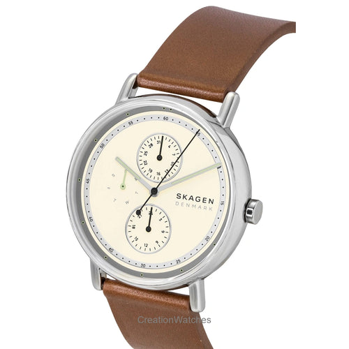 Skagen Signatur Leather Strap Multifunction Cream Dial Quartz SKW6942