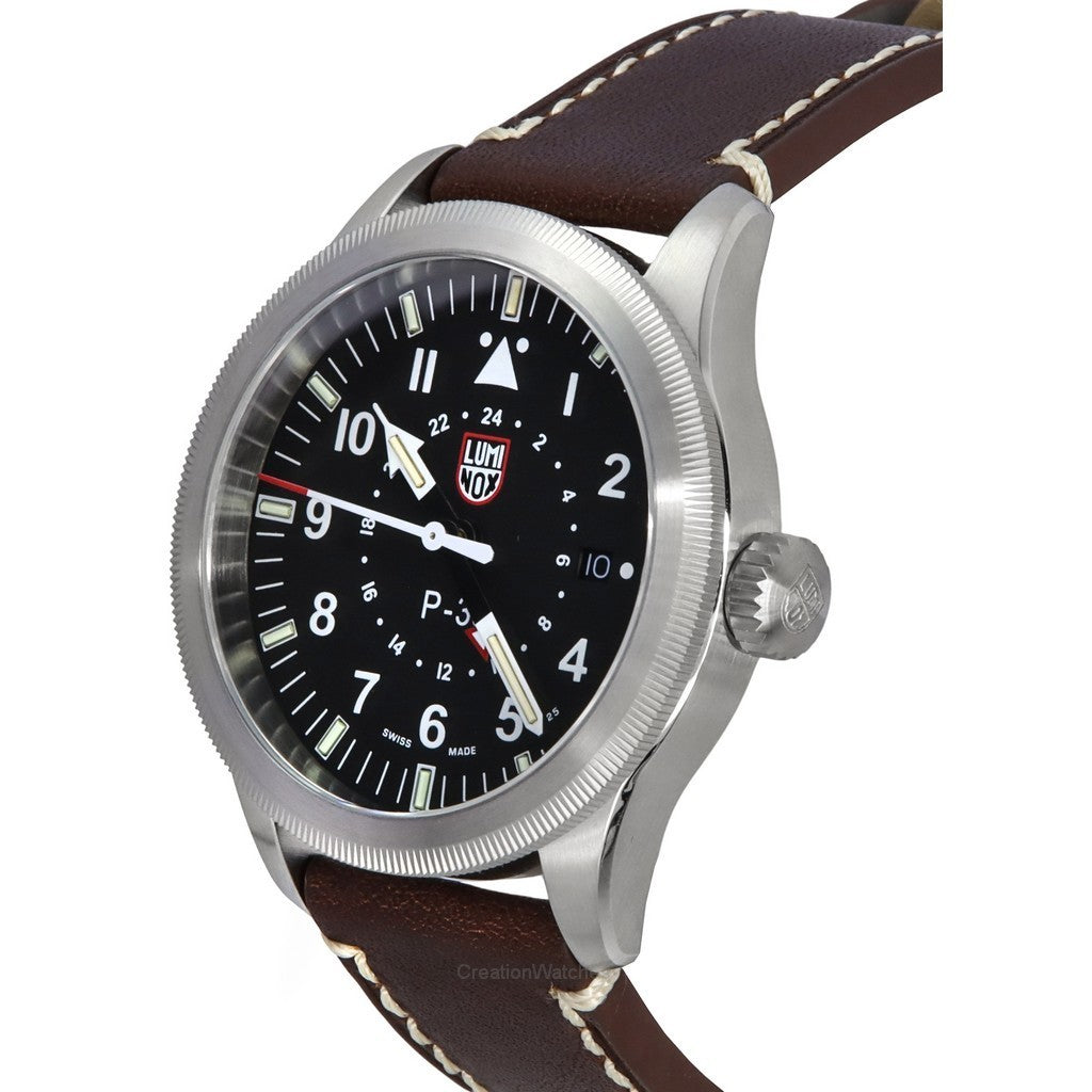 Luminox Air Pilot P-38 Lightning GMT Leather Strap Black Dial Swiss Quartz XA.9521 100M