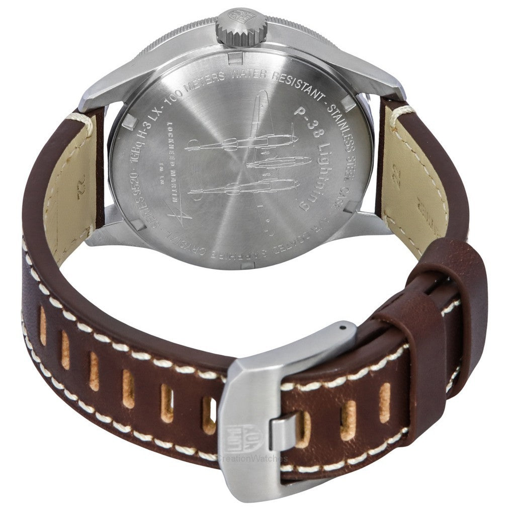Luminox Air Pilot P-38 Lightning GMT Leather Strap Black Dial Swiss Quartz XA.9521 100M
