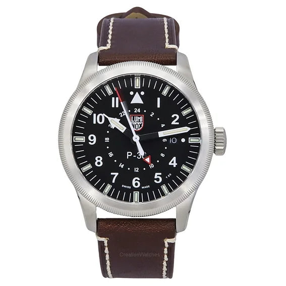 Luminox Air Pilot P-38 Lightning GMT Leather Strap Black Dial Swiss Quartz XA.9521 100M